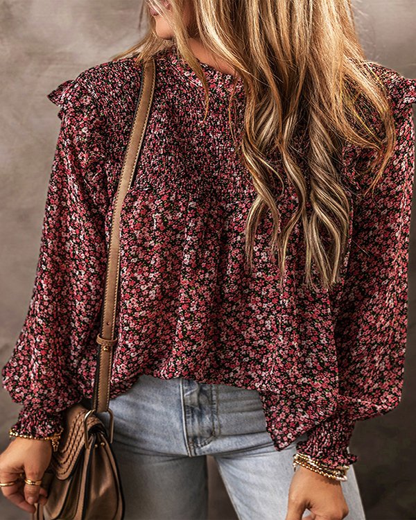 Ruffle edge Floral Chiffon Shirt