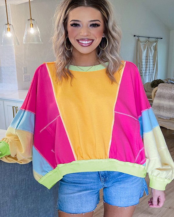 Versatile Drop Shoulder Color Block Sweater