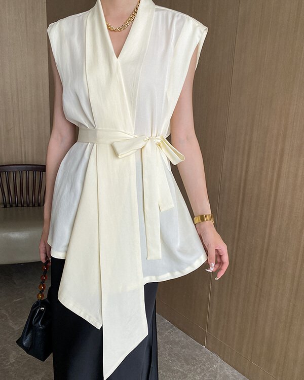 French Pleated Tie Waist Vest