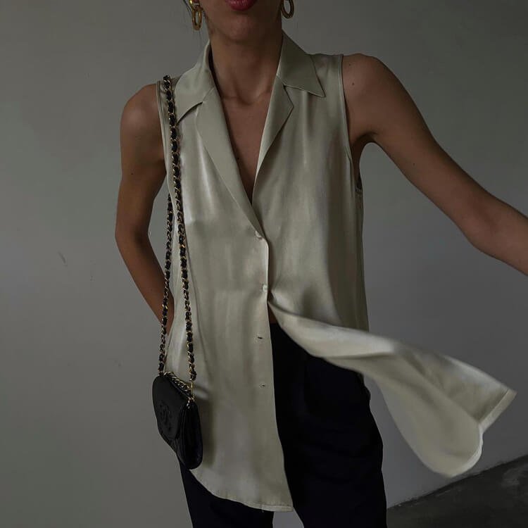 Sleeveless Satin Vest Shirt
