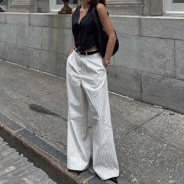 Retro Striped Wide Pants