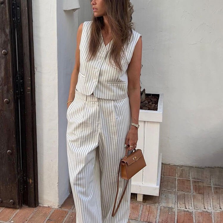 Casual Striped Vest Long Pants Two-piece