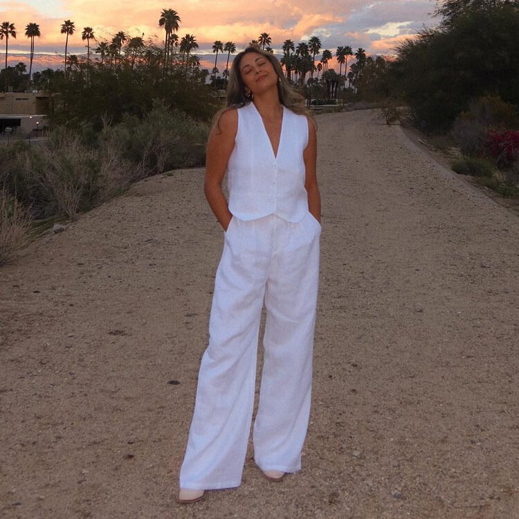 Cotton Linen Vest Pants Two-piece