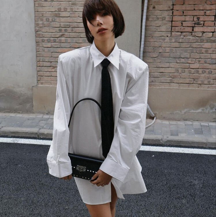 Cotton Shirt with Black Tie