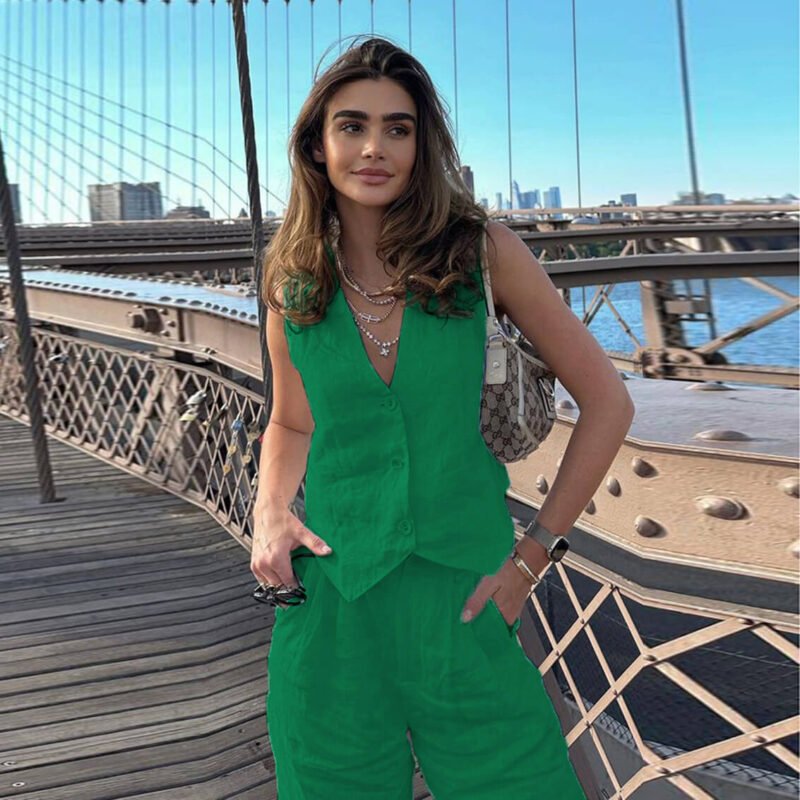 Cotton Linen Vest Pants Two-piece - Image 4