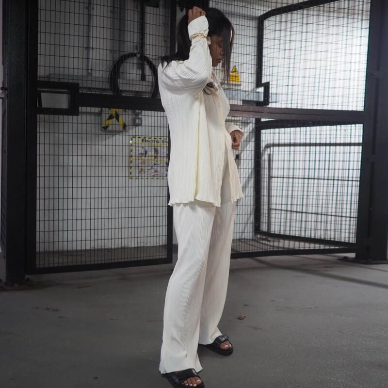 Lapel Pleated Shirt Pants Set - Image 4