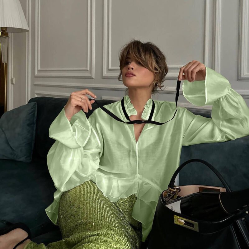 Flared Sleeve French See-through Shirt