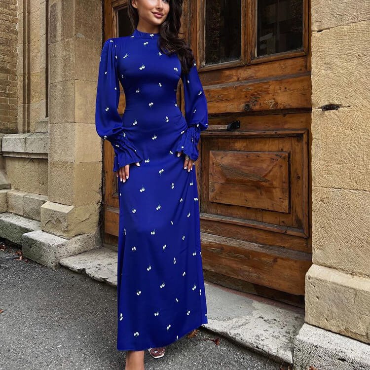 Printed Drooping Satin Maxi Dress