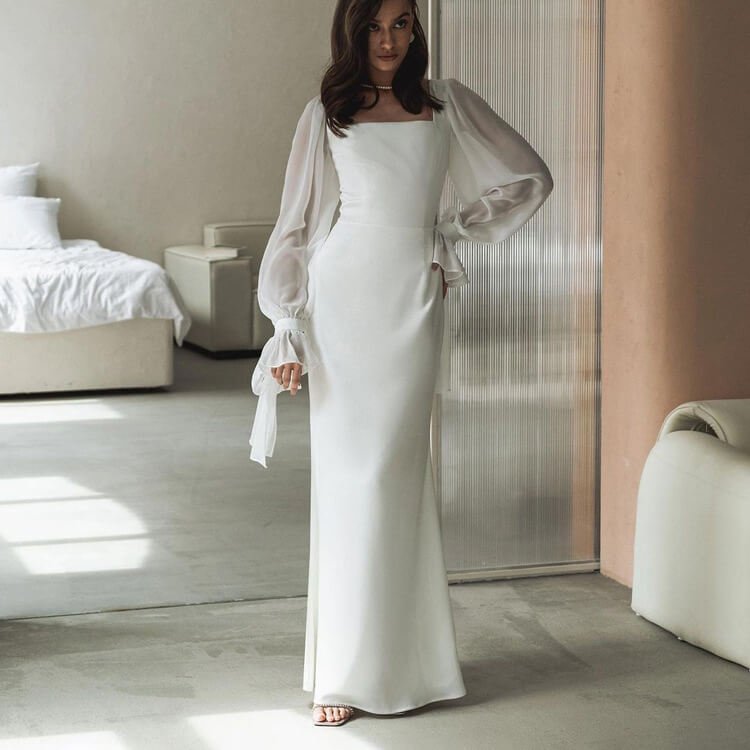 French Mesh Flared Sleeves Fishtail Dress