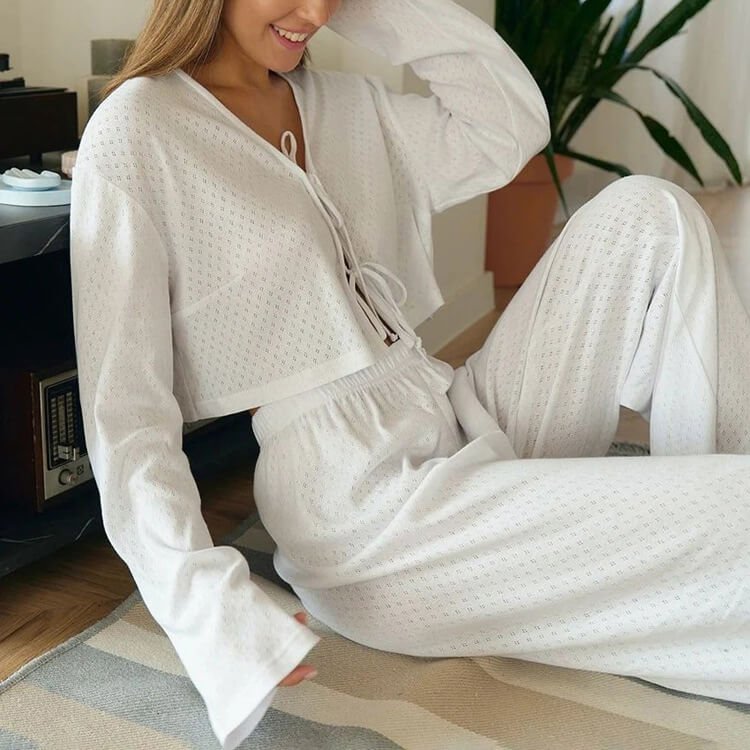 Knitted Jacquard Pajamas Pants Two Piece