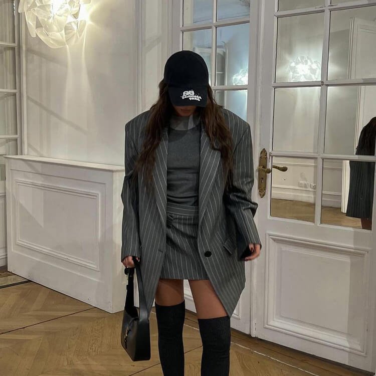Luxury Paired Striped Suit Blazer Skirt