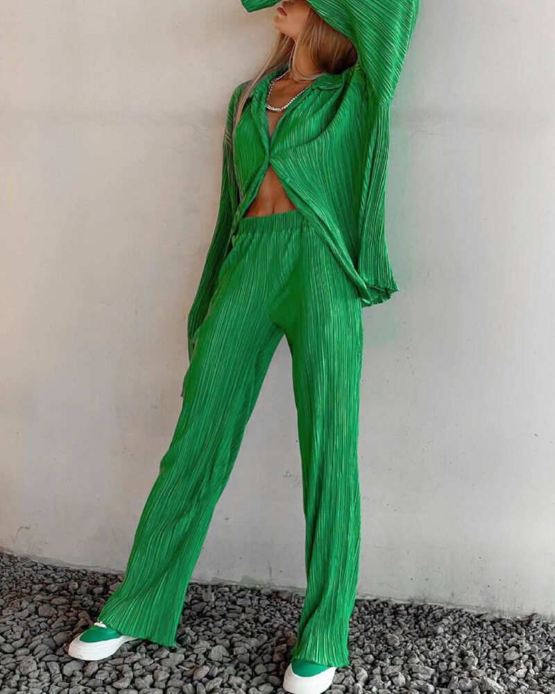 Pleated Loose Shirt Pants Two-piece