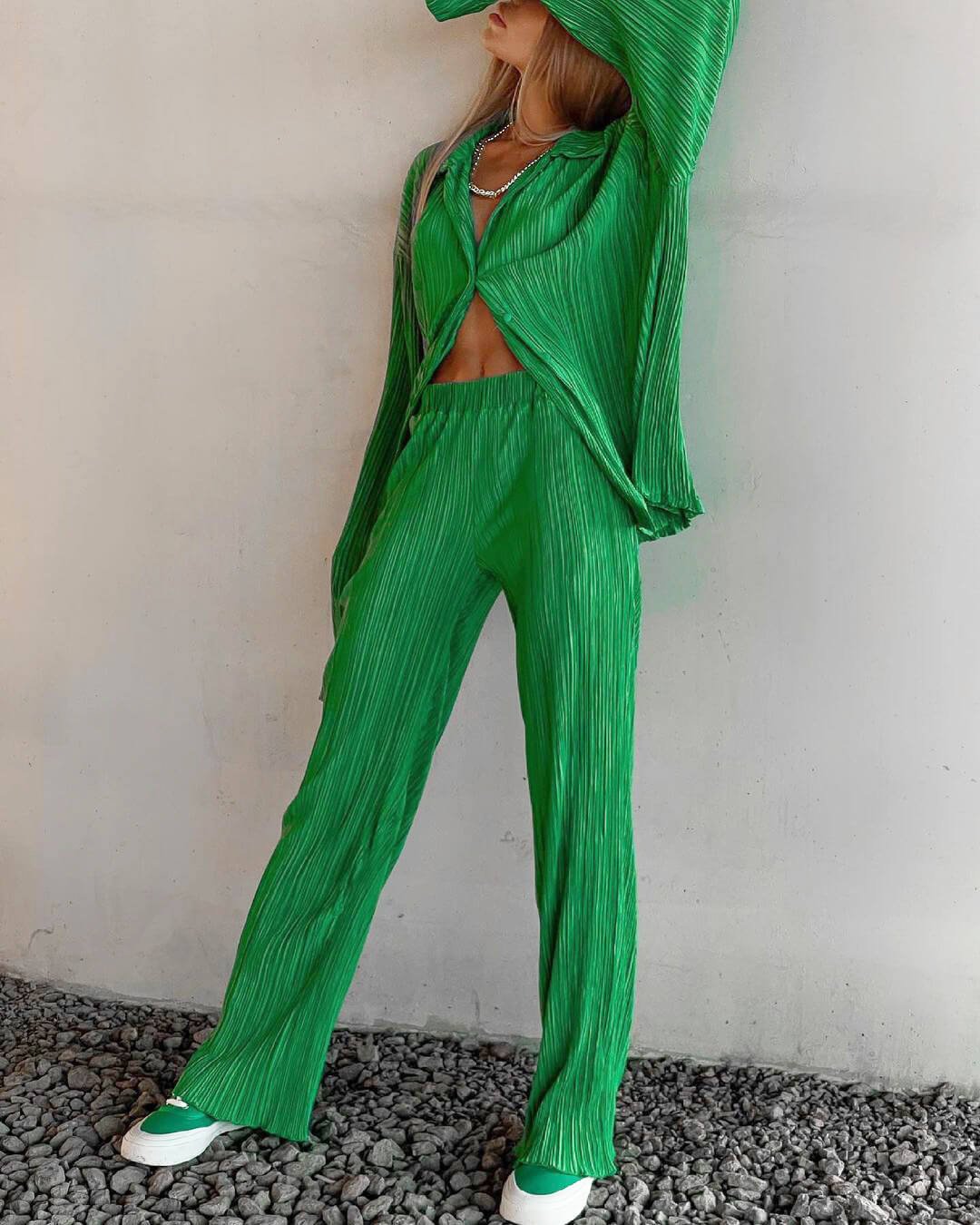 Pleated Loose Shirt Pants Two-piece