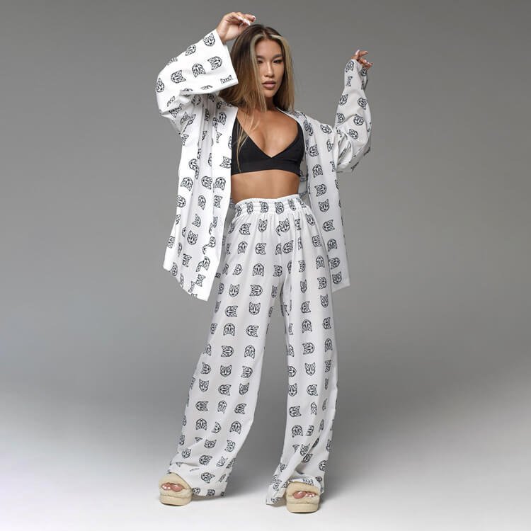 Lace up Printed Pajamas Shirt Pants
