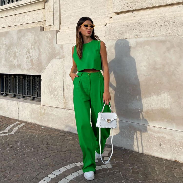 Sleeveless Top Flared Pants  Two piece