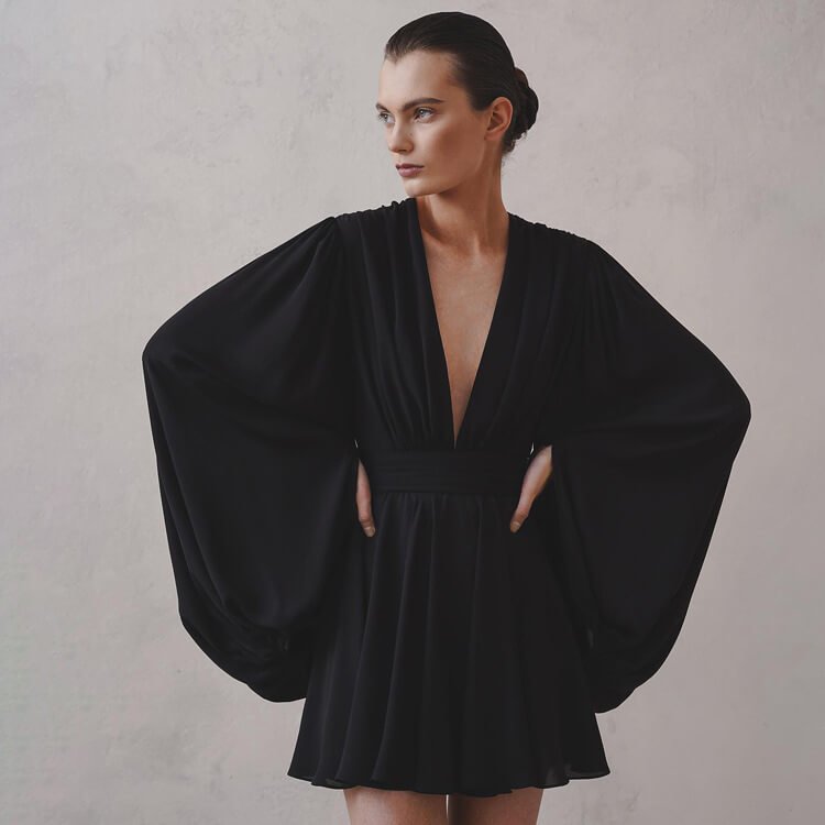 French Black Dress Puff Sleeve