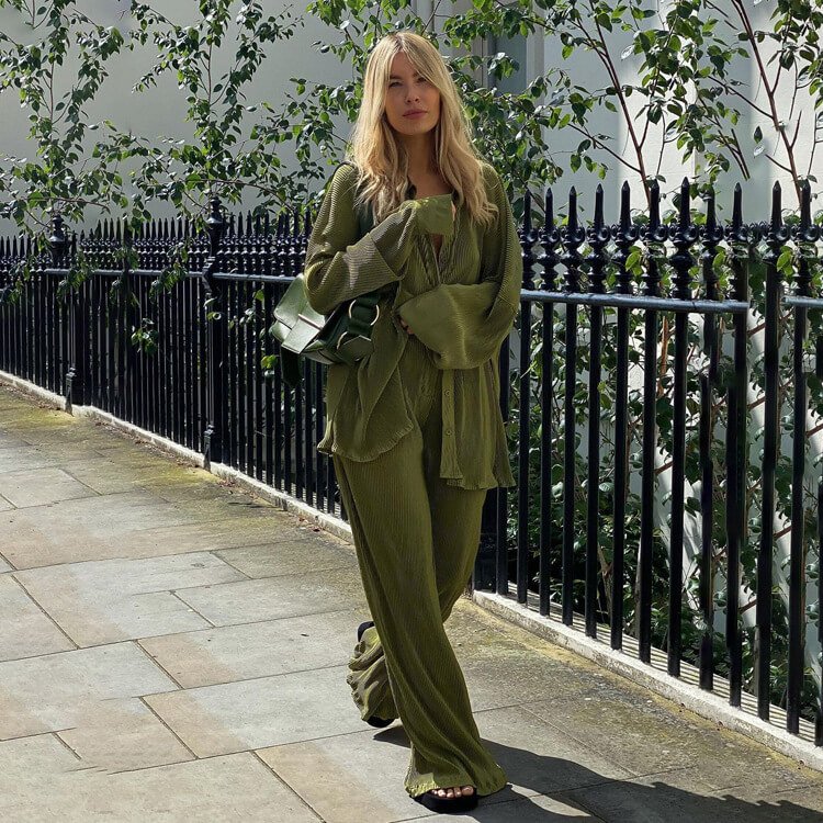 Pleated Shirts Pants Casual Two-piece