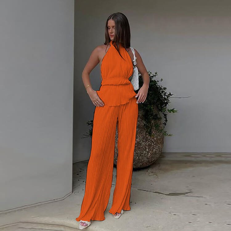 Pleated Sleeveless Top Pants