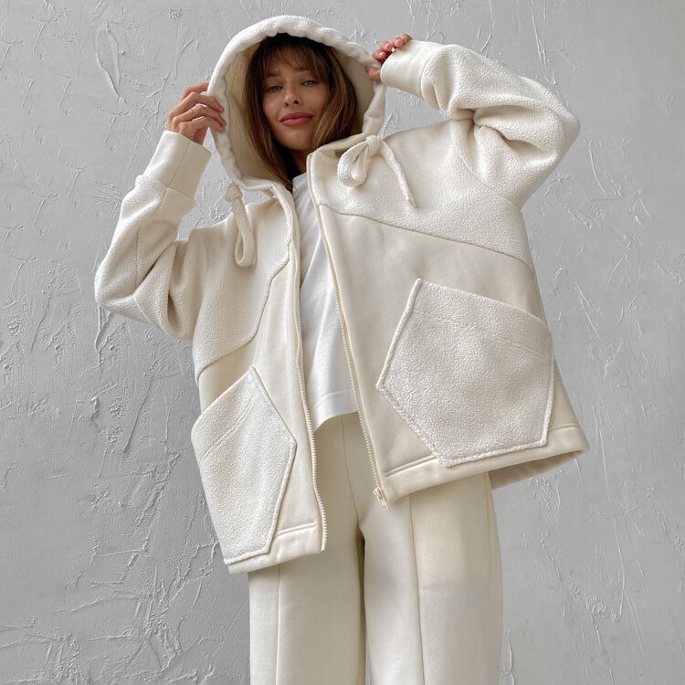 Hooded Cardigan Sweatshirt  Pants Two-piece