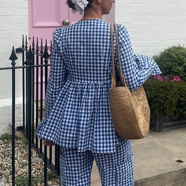 Lace up Puffy Shirts Pants Checkered suit